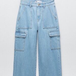 Women's Zara high rise waist straight leg cargo pants jeans light denim size  6